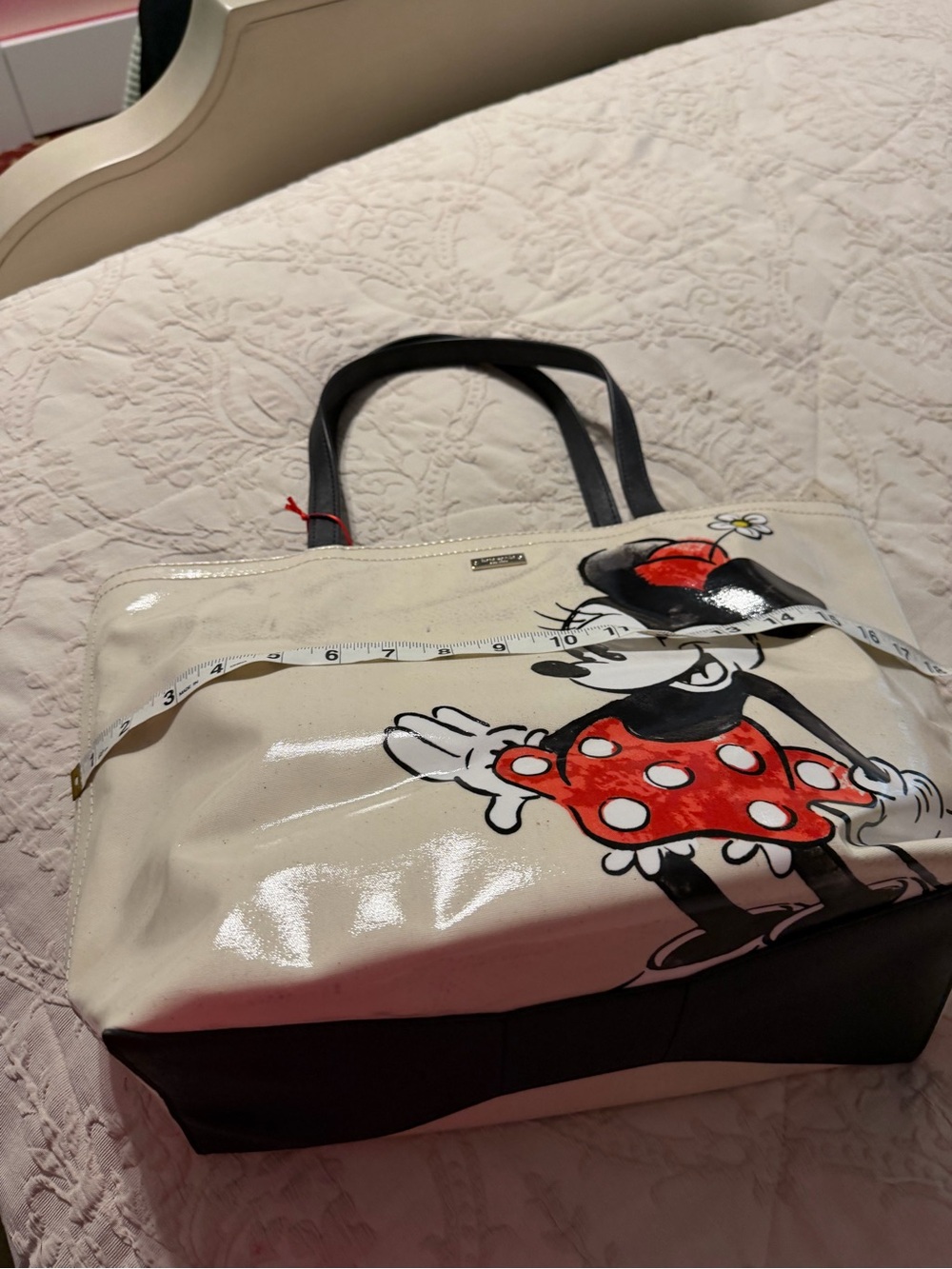 Cream Kate Spade  Minnie Mouse Tote Bag with Black Handles